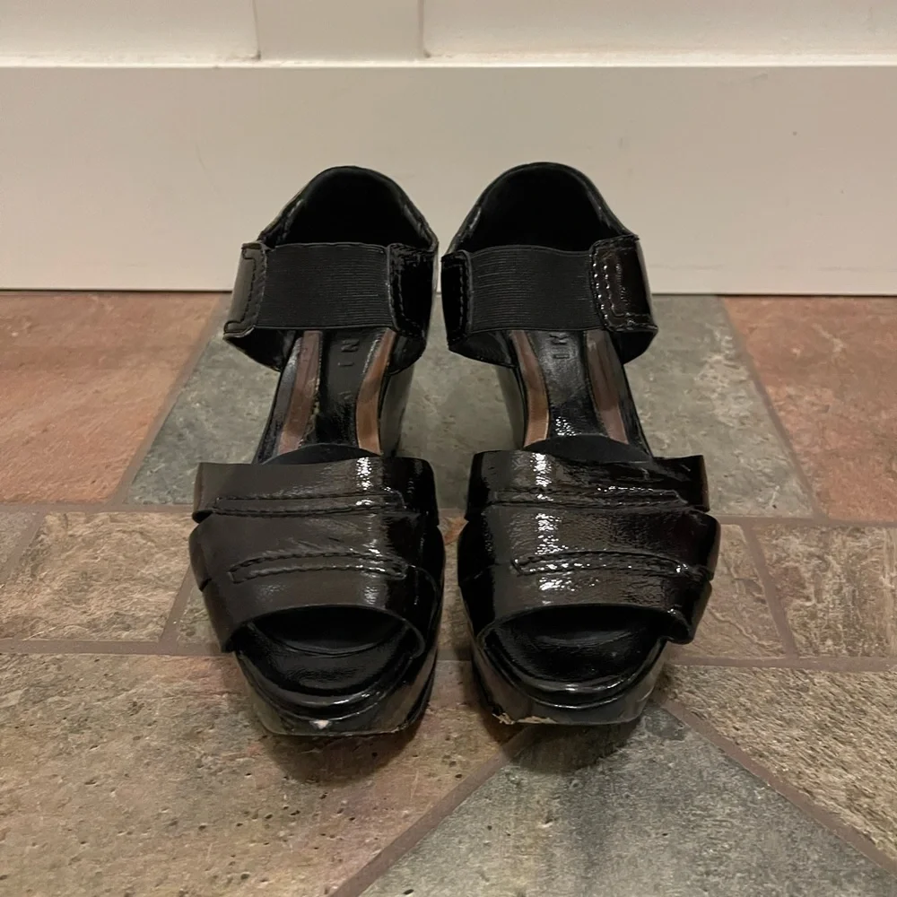 Marni Y2K Patent Leather Wedge Heels vintage black groovy